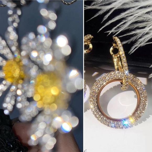 2 Elegant Gold Earrings with Crystals - Picture 2 of 8